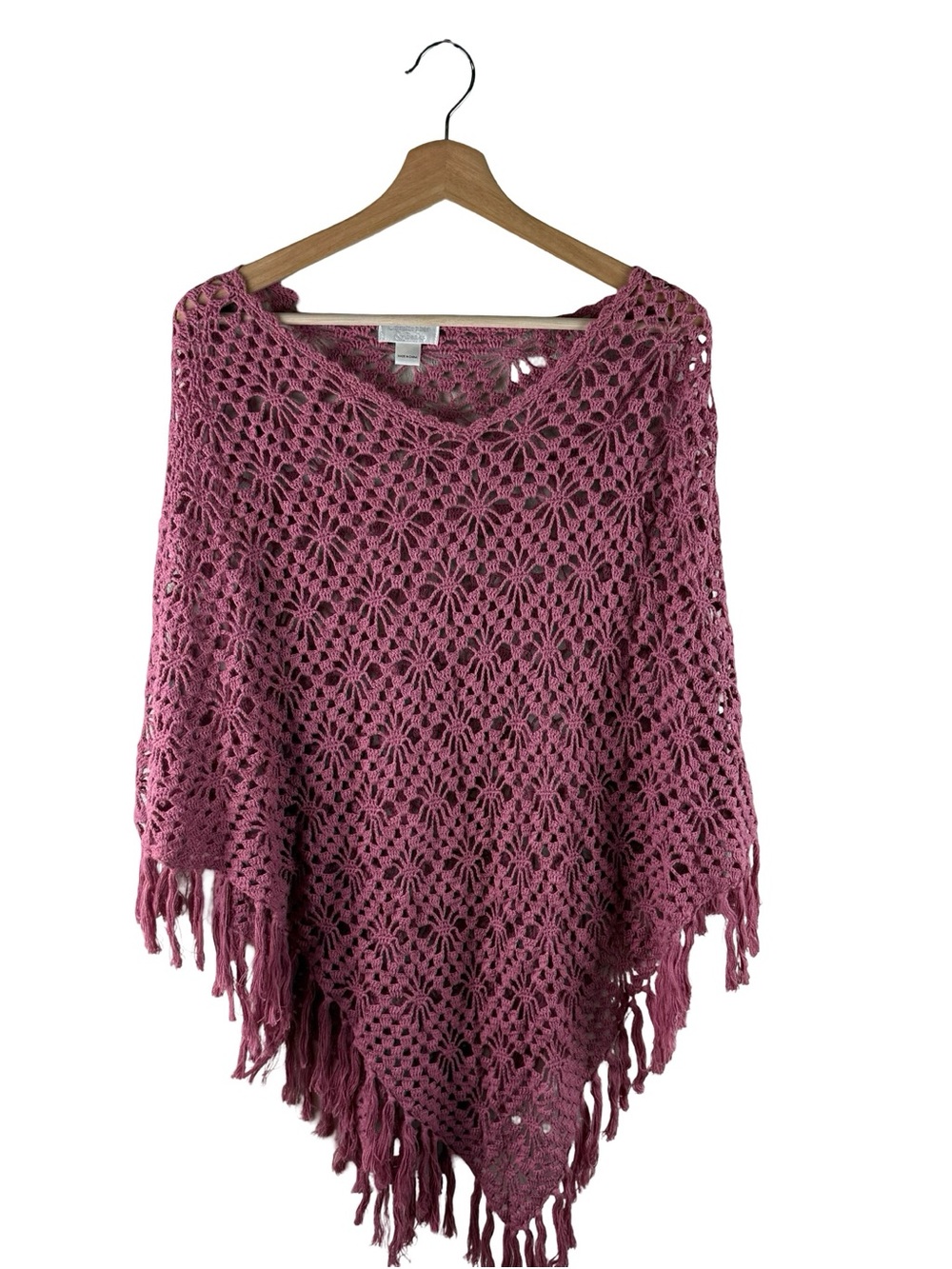 Crochet Poncho Fringe Ramie Cotton Boho One Size